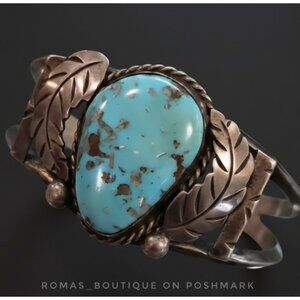 Vintage turquoise Navajo sterling silver cuff bracelet old pawn